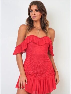 American Threads Verona Lace Red Mini Dress